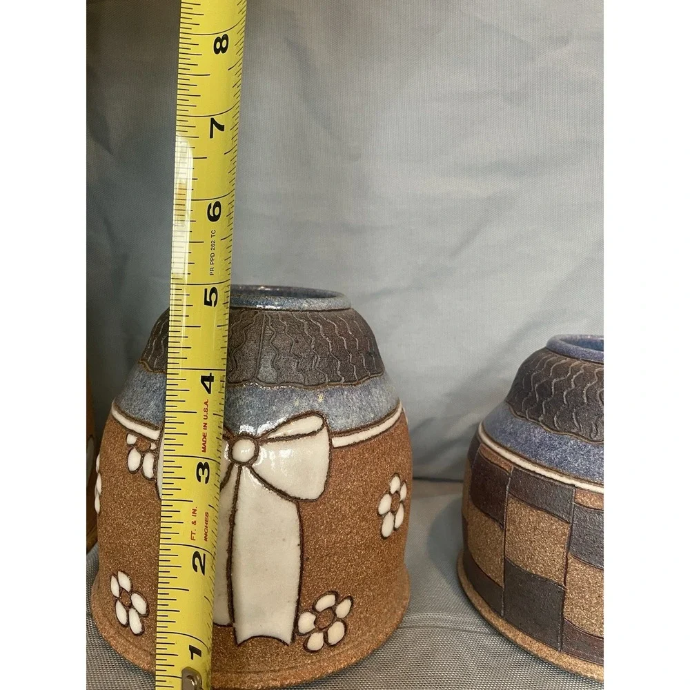Vintage 1980's Signed Krista Hahne Native American Stoneware- Set of 3 Vases